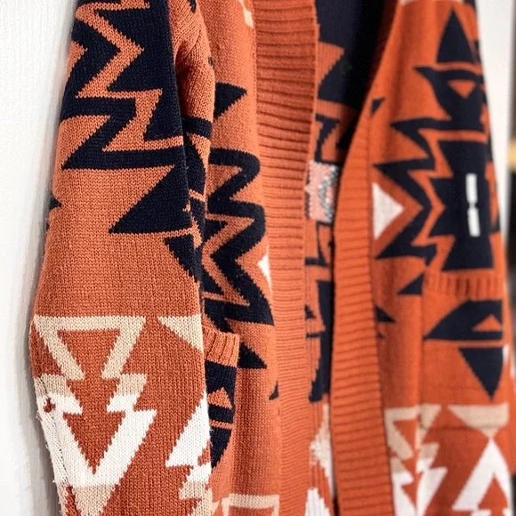 Cato Orange and Navy Geometric Cardigan - Picture 7 of 8